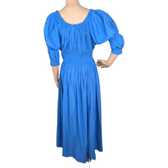 NWT Doen $358 Ischia Corfu Blue Shirred Milkmaid Cottagecore Midi Dress SZ XL - Picture 9 of 14